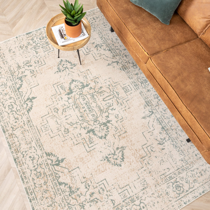 Vintage vloerkleed - Spring Ethnic Creme/Groen | Bohemian