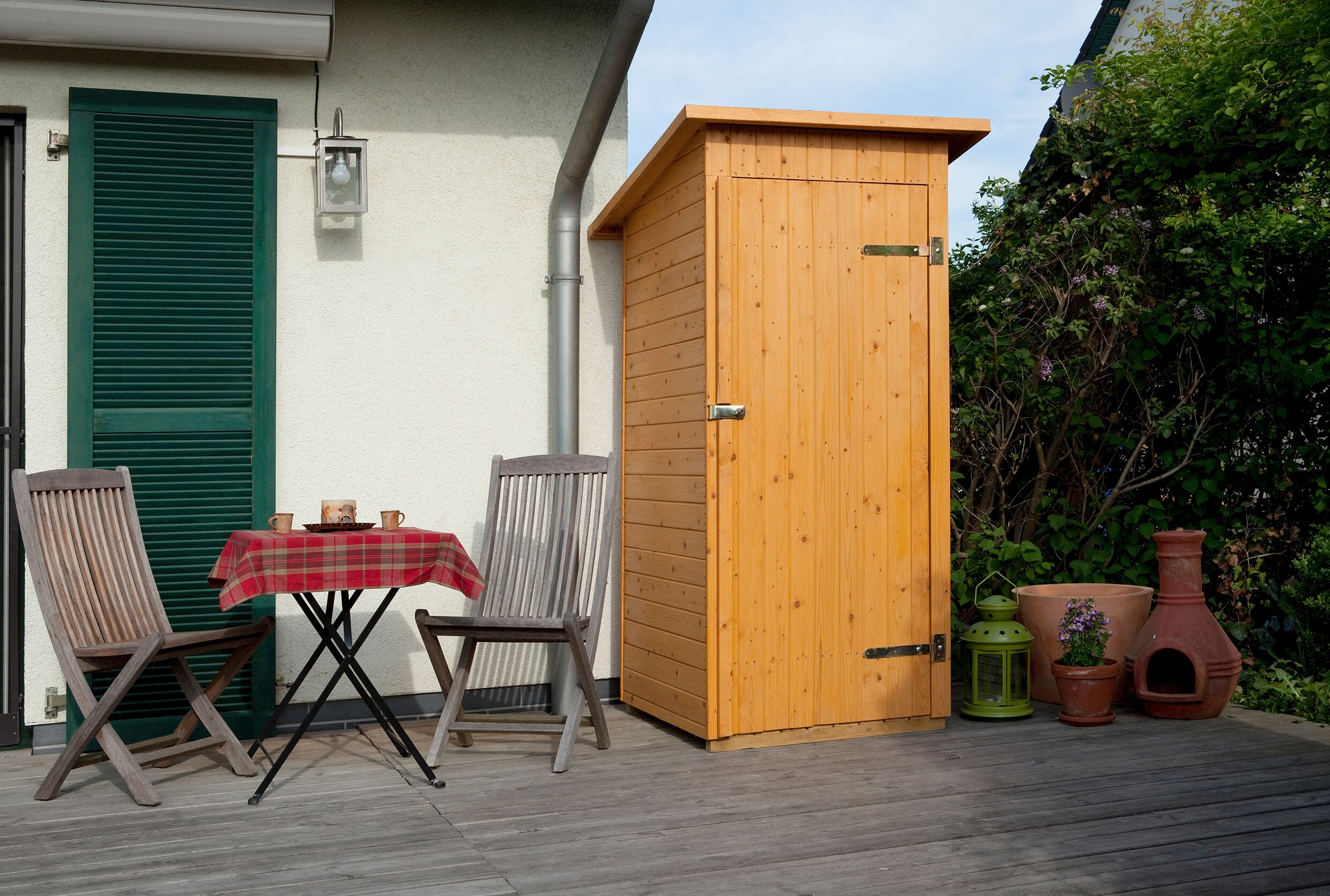 Weka Terrassenschrank mit Flachdach und Einzeltür, natur Größe 1
