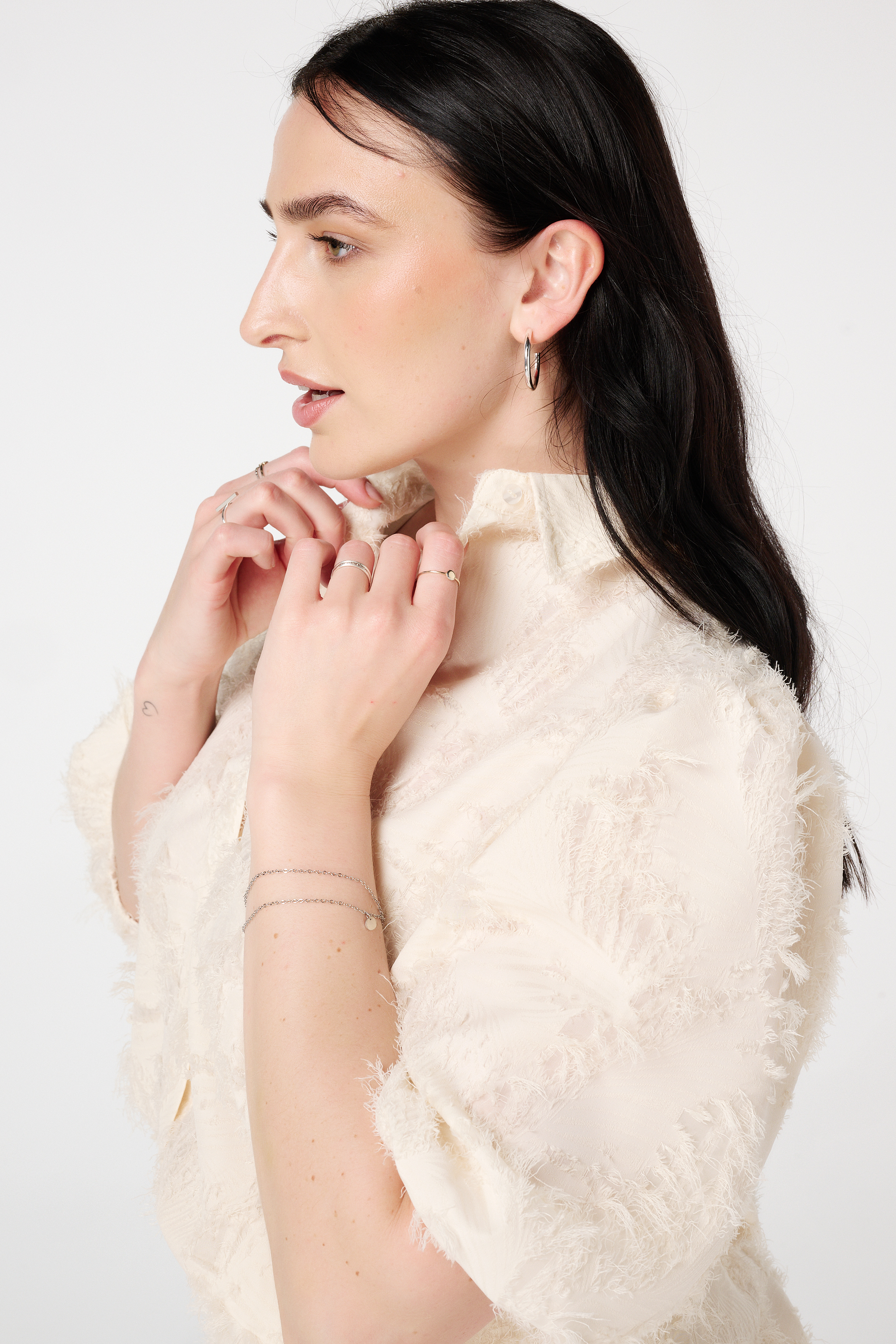Blouse met structuur en ballonmouwen Cream
