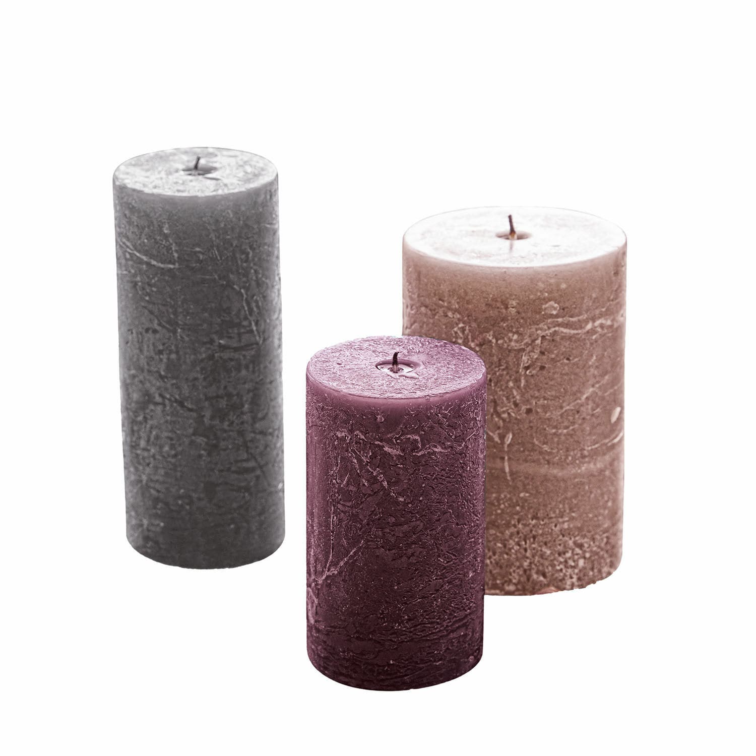Kerze 3er Set Pretin rosa/lila/grau