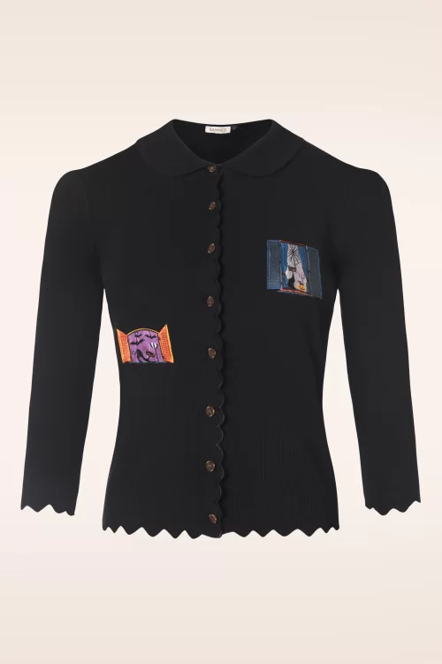 Banned Retro Window Cat cardigan in zwart