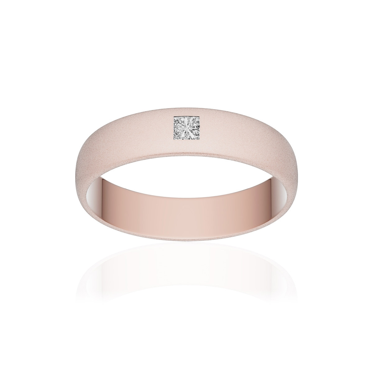 Alliance or 750 rose sablé demi-jonc 4,5mm diamant princesse