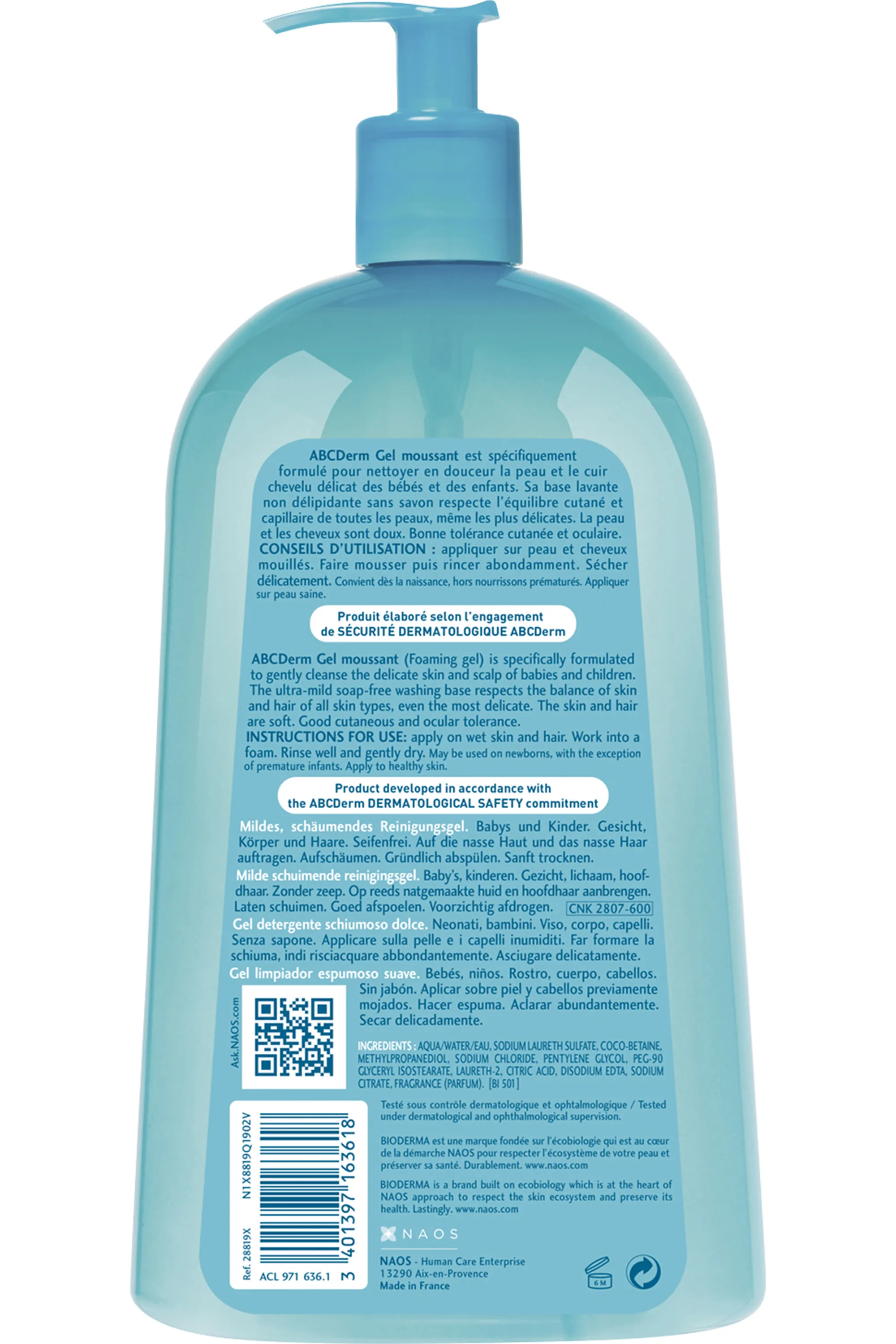 Bioderma Gel moussant doux sans savon corps & cheveux bébé et enfant ABCDerm-1 L
