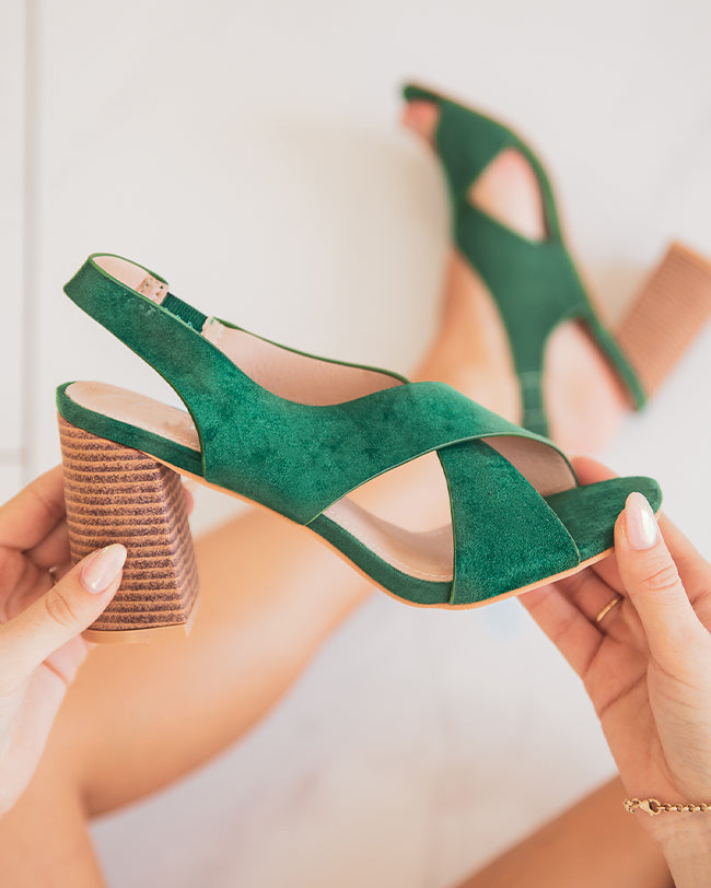Sandale femme talon carré vert sapin - Amanda