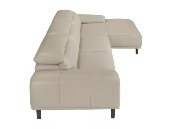 Canapé d'angle droit cuir beige clair et pieds acier Adile