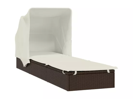 Transat avec toit pliable marron 213x63x97 cm résine tressée
