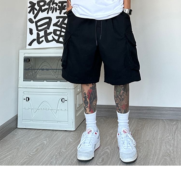 emeisa - Effen cargoshorts met trekkoordtaille