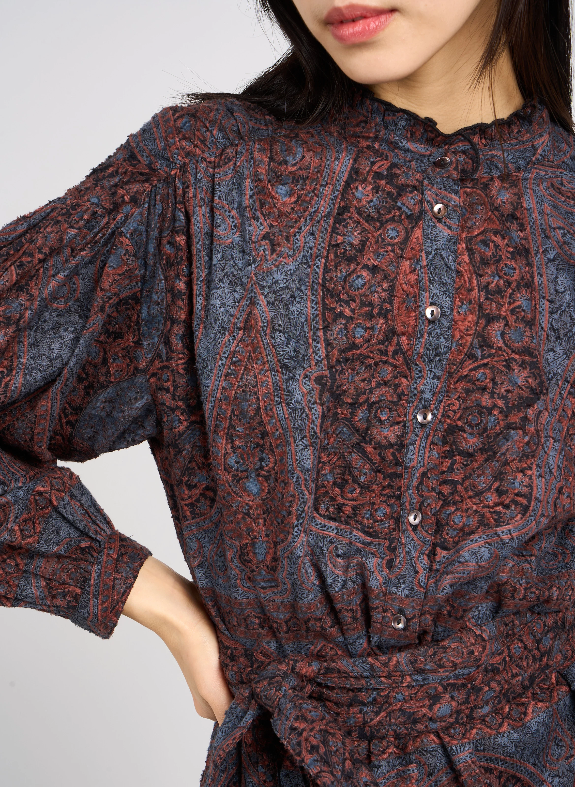 TAJARO - Robe midi droite col montant en coton | Noir