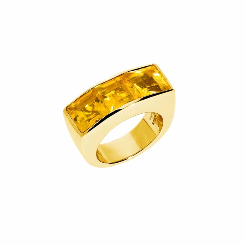 Bague Seth Argent Doré Pierre Carré Citrine