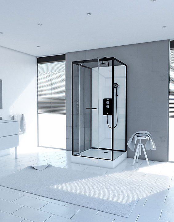 Cabine de douche carrée blanc et noir Galedo City 80 x 80 cm