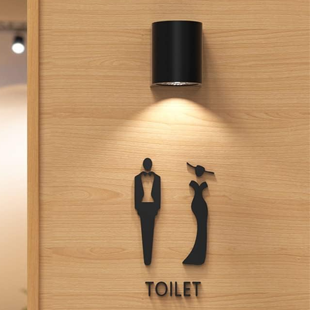 (3-tlg. Set) 16cm Acryl Toiletten Piktogramm Sticker WC Damen / Herren Aufkleber - Schwarz