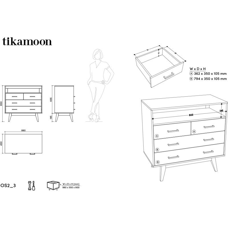 Commode en acacia massif Oslo