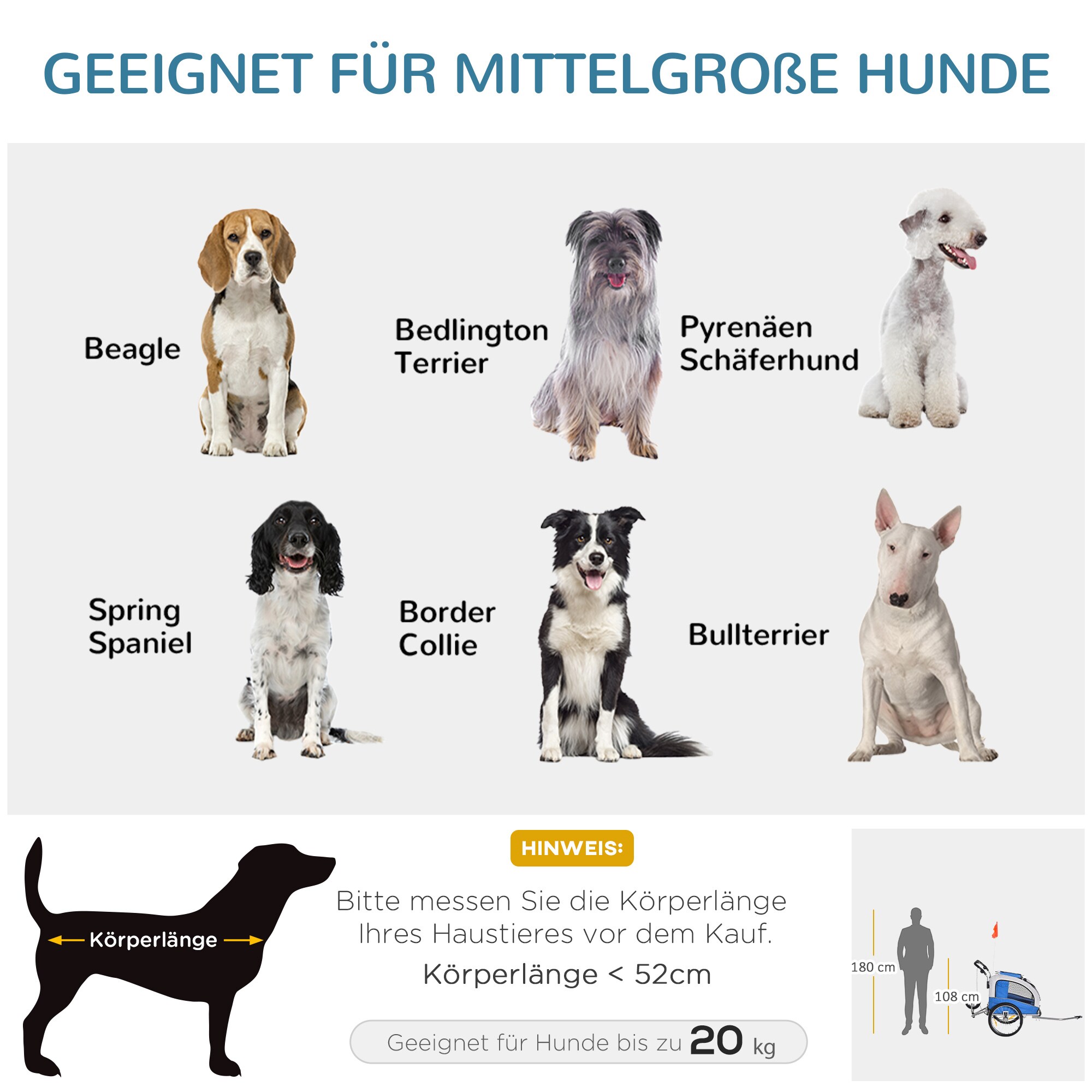 PawHut Hundeanhänger mit beidseitiger Feststellbremse grau, blau 130 x 90 x 110 cm (LxBxH)