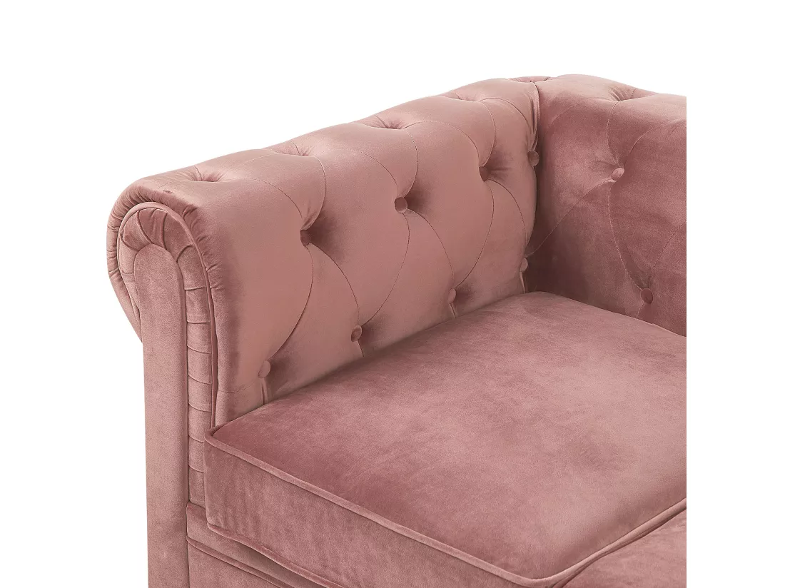 Ensemble canapé et fauteuil en velours rose 4 places CHESTERFIELD