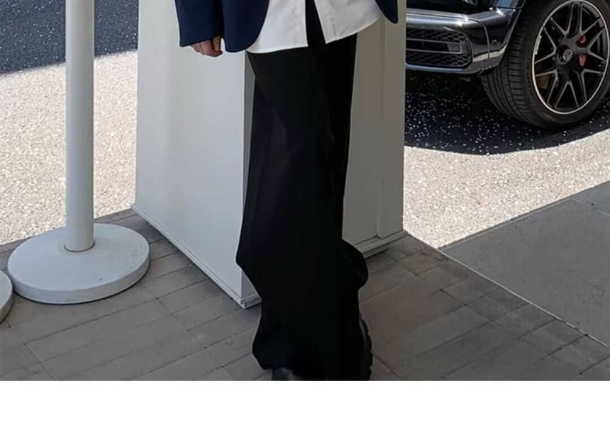 Loansk - Set: Blazer met reverskraag en applicatieknoop + overhemd met lange mouwen en kraag en stropdas + effen broek met rechte pijpen en middelhoge taille