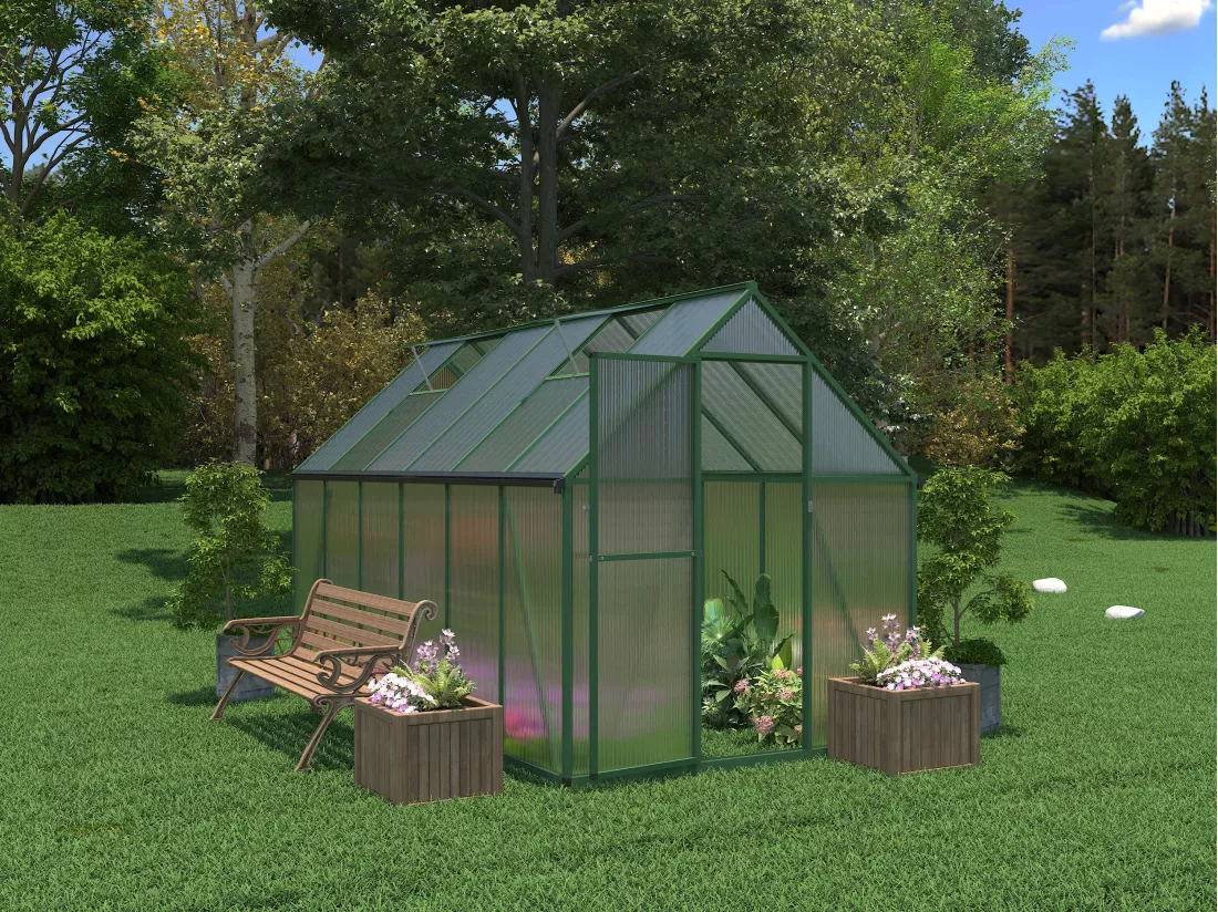 Serre de jardin en polycarbonate et aluminium - 6 m² - Vert - ASTELIA