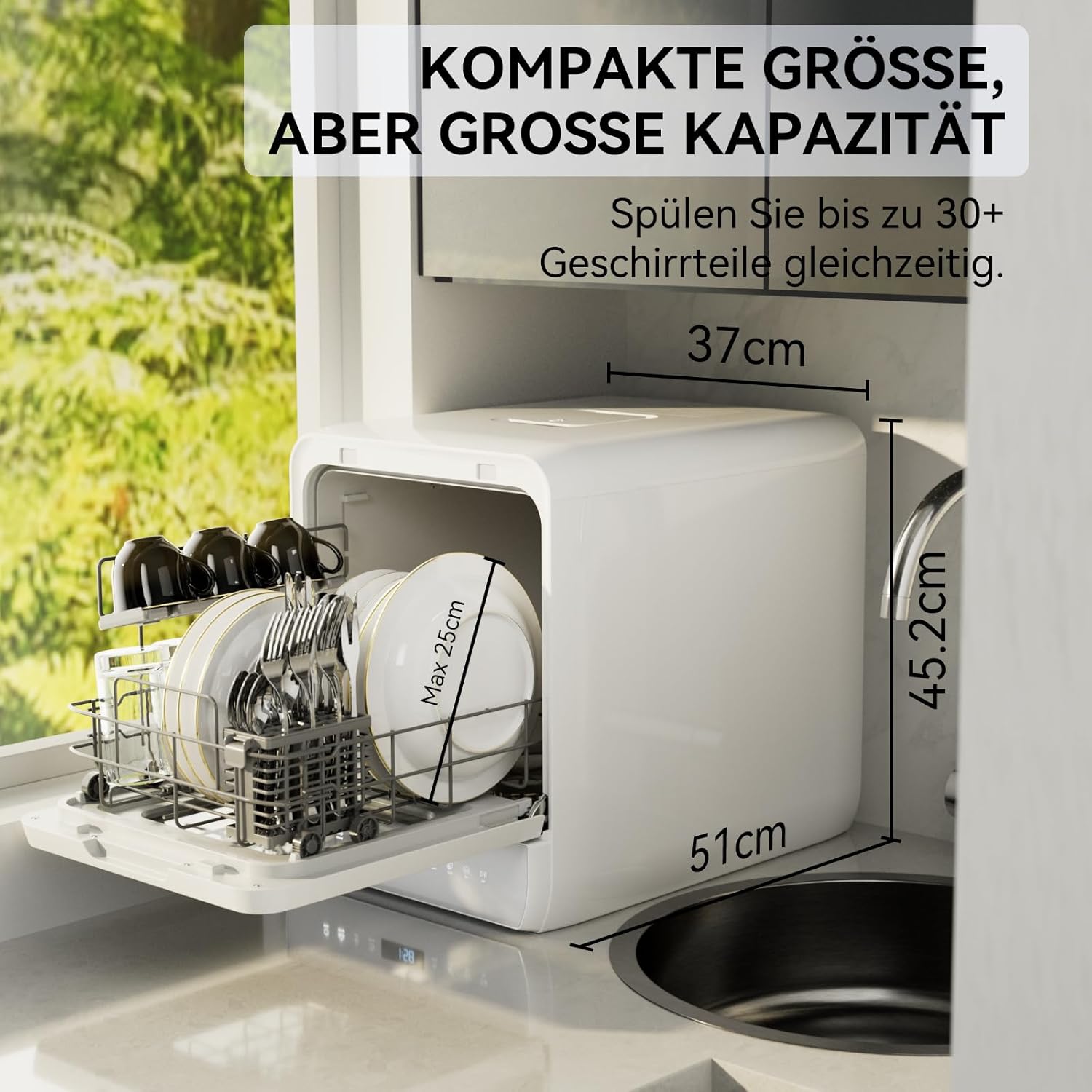 Hermitlux Tischgeschirrspüler, Mini spülmaschine mit 6+1 Programme, 5 Maßgedecken, 5L Wassertank