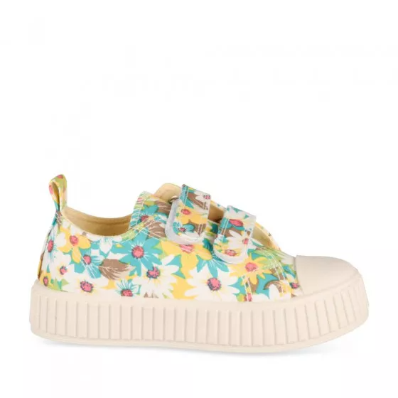 Baskets Toile JAUNE Fille motif Fleuri A enfiler