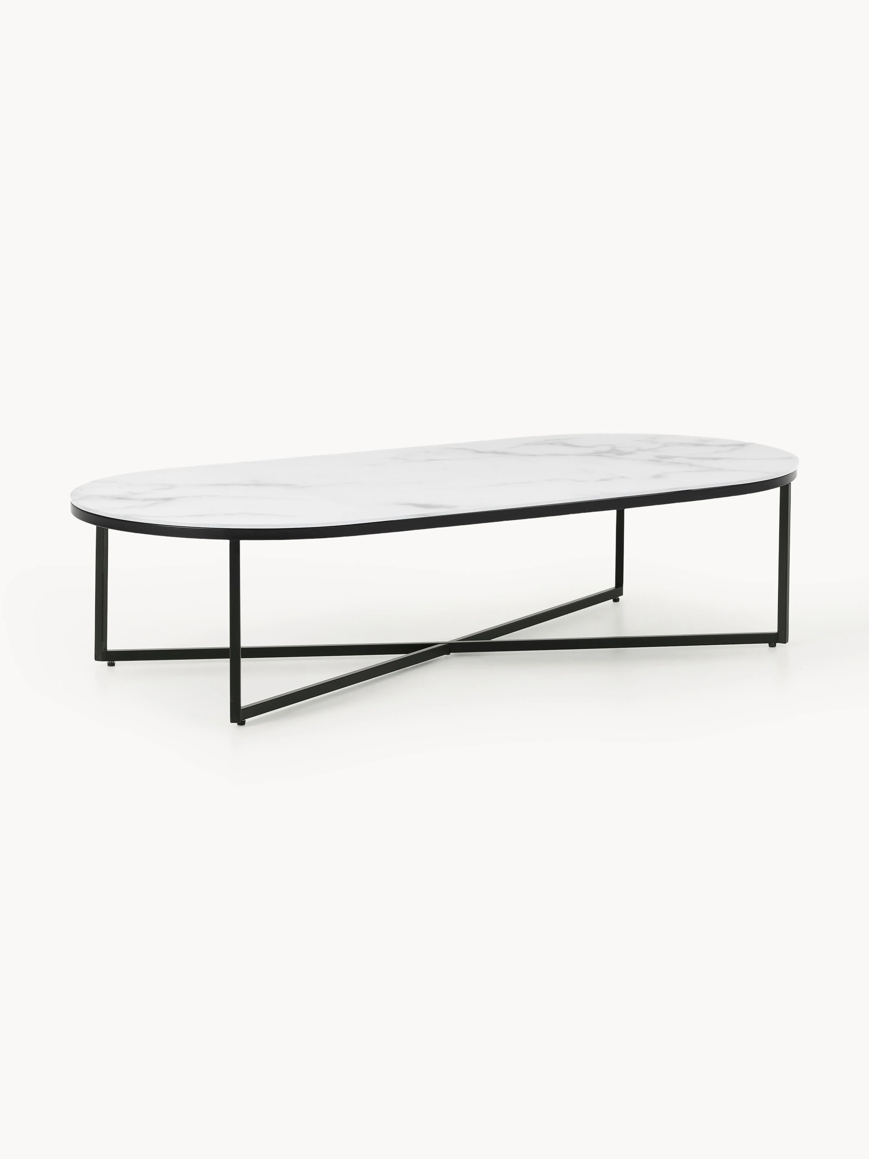 Ovale salontafel Antigua met glazen tafelblad in marmerlook