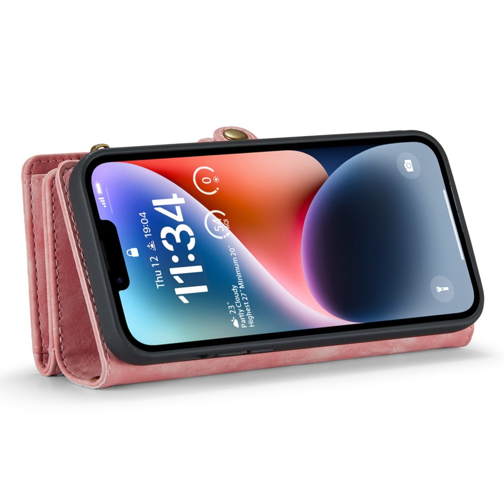 iPhone 14 2in1 Leder Tasche   Magnet Hardcase Karten Etui - Rosa