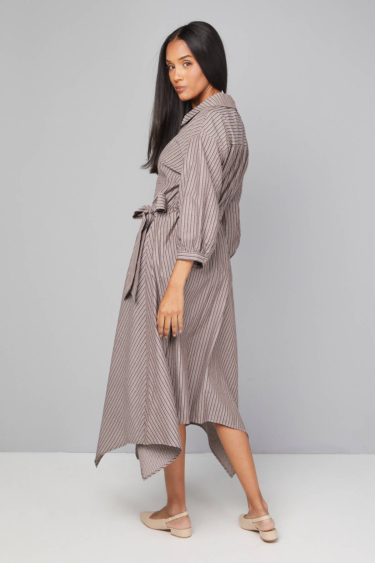 Wallis Robe Midi Portefeuille à Rayures