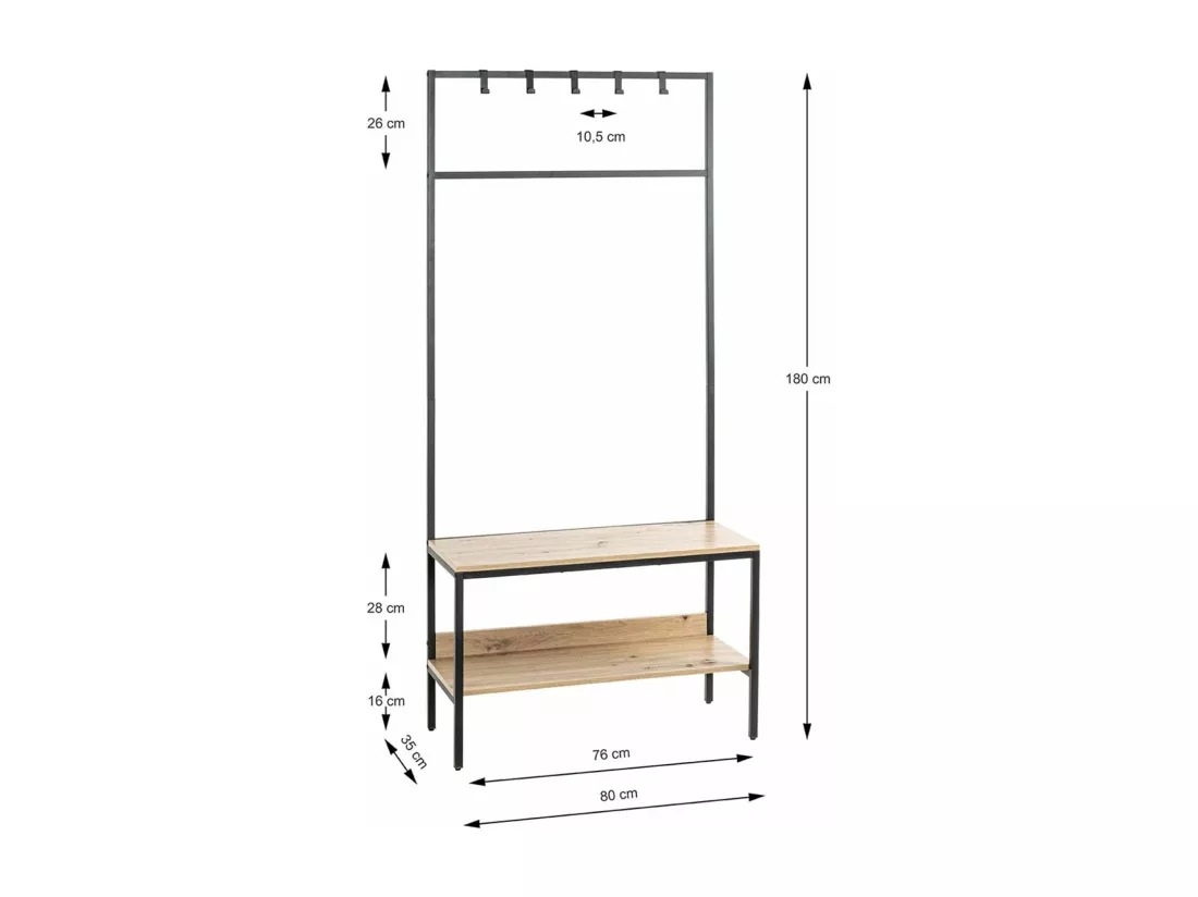 Portemanteau en bois coloris chêne et métal coloris noir -longueur 80 x profondeur 35 x hauteur 180 cm