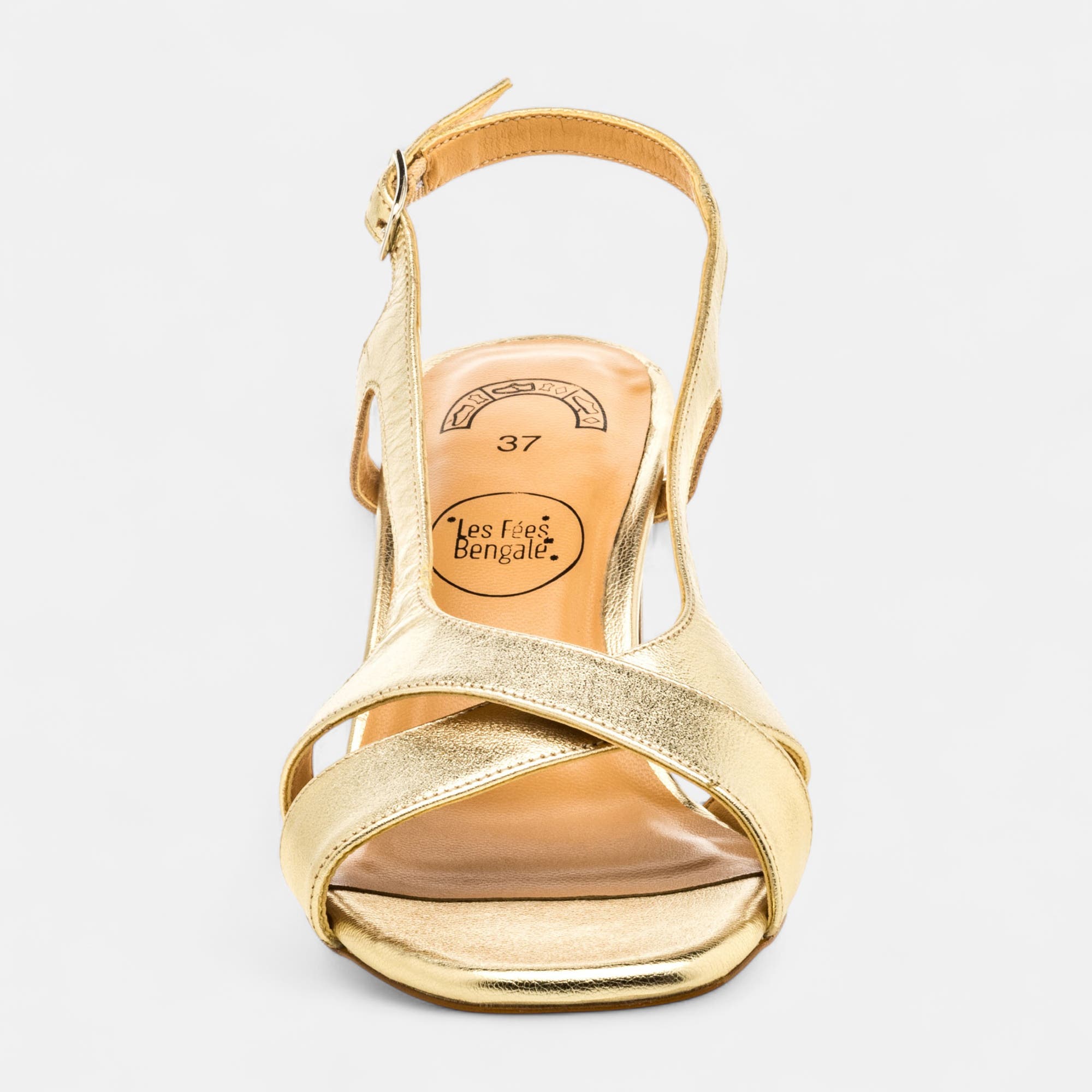 Nu-pieds à talon Femme en cuir or