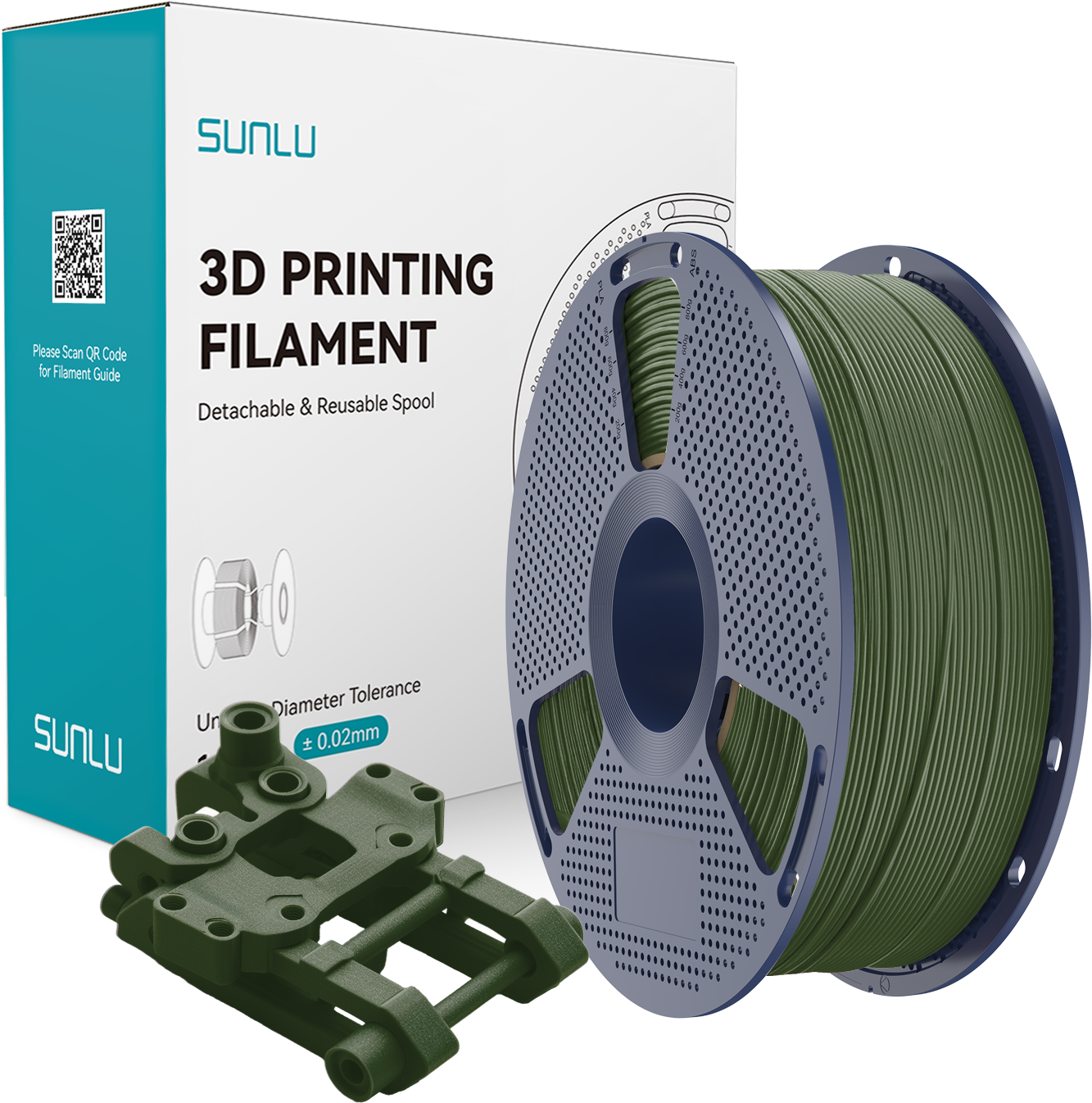 SUNLU  ABS Olive Green, 1,75 mm / 1000 g    Thermoplastisches Filament für den Druck von robusten Teilen in Olive Green