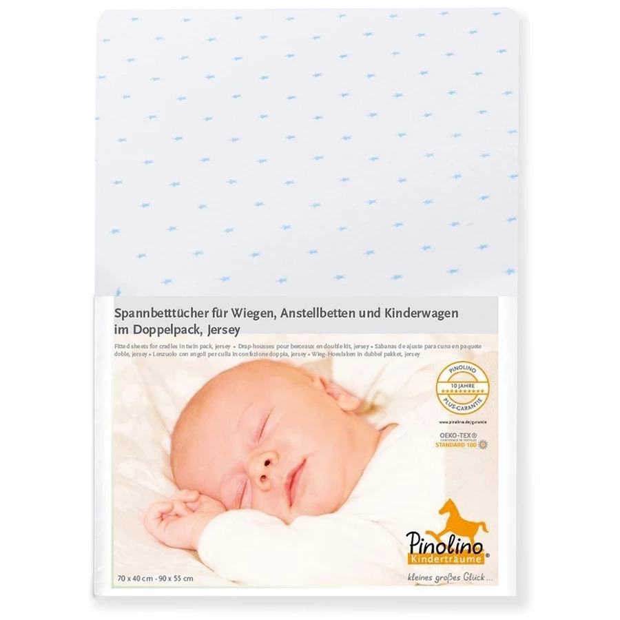Pinolino Spannbetttuch Doppelpack Jersey für Wiegen Sternchen blau