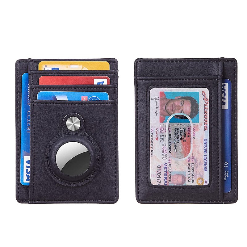 Apple AirTag Wallet Mini Kreditkarten Portemonnaie Leder Etui Geldbörse für 8 Karten - Schwarz