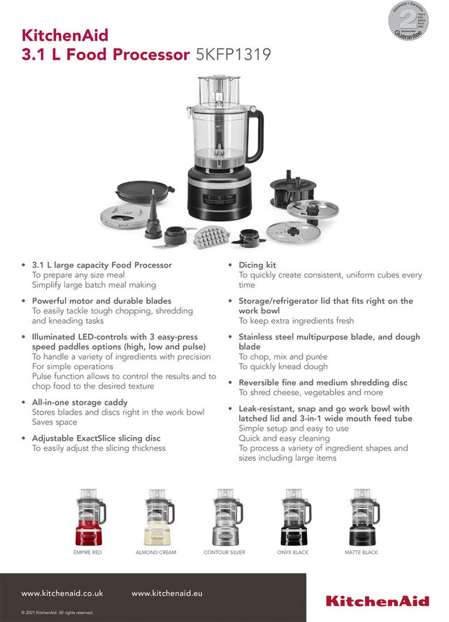 KitchenAid KITCHENAID FOODPROCESSOR 3,1 L, MATTE BLACK 5KFP1319EBM