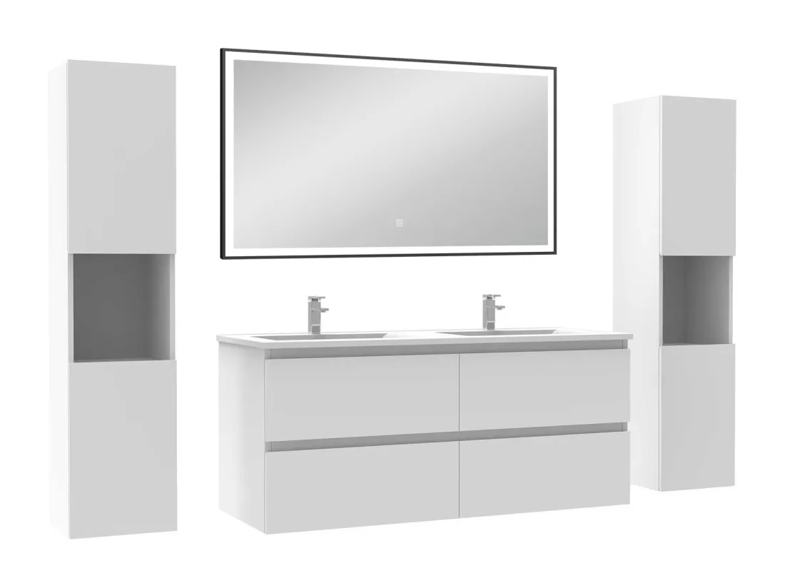 Meubles Salle de Bain 120cm avec colonne et miroir lumineux 3 couleurs et dimmable blanc