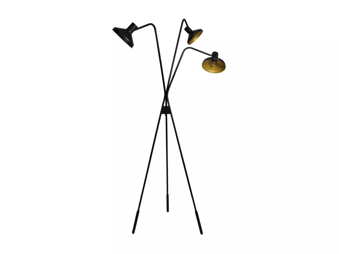 Now's Home - Lampadaire Trepied En Metal Noir Et Dore 41x41xh158cm Snake