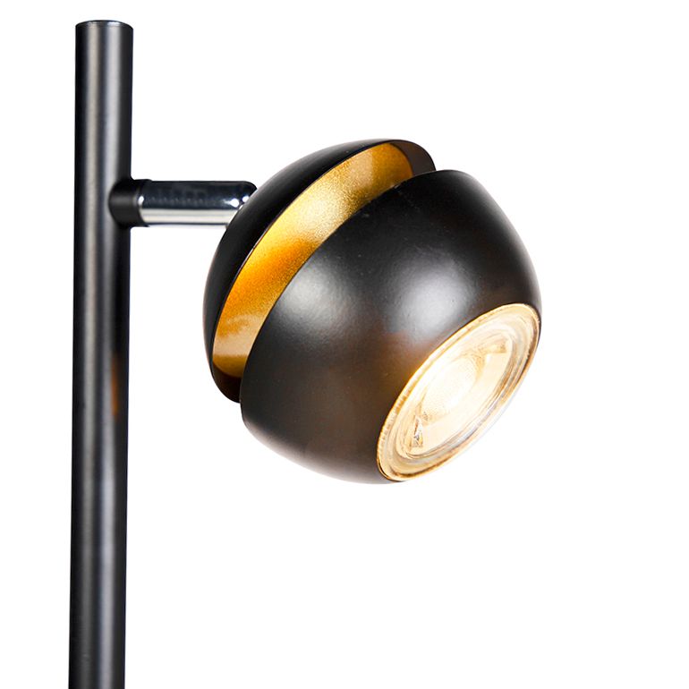 Moderne vloerlamp 3-lichts zwart met gouden binnenkant - Buell Deluxe