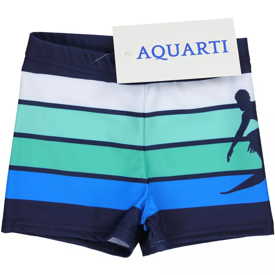 Aquarti Jungen Badehose Gestreift mit Motiven grünweiß
