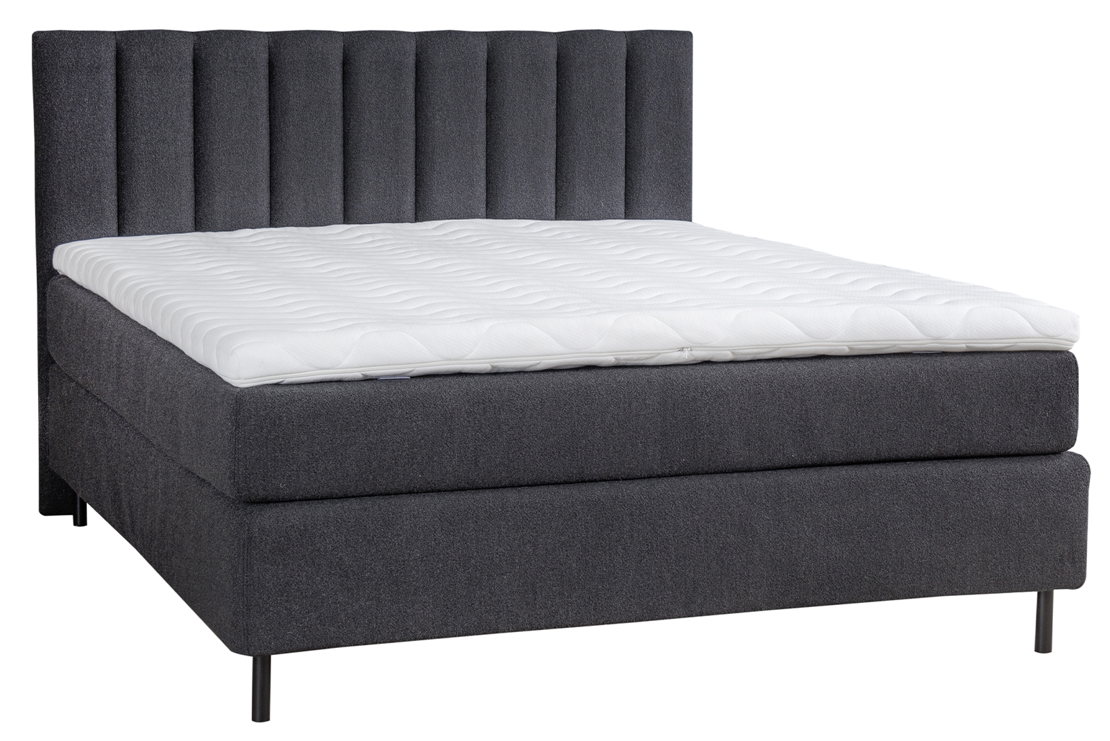 Premium 14 kontinentalseng 210x210 cm i tekstil Bris 169 sort med medium/fast fasthet, Premium 14 overmadrass og runde sorte ben 15 cm