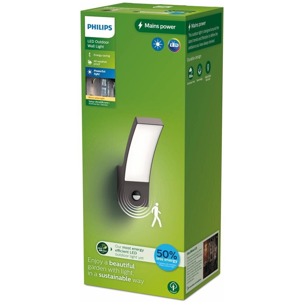 LED wandlamp Splay in antraciet en wit, 3,8W, 800lm, IP44 met bewegingsmelder