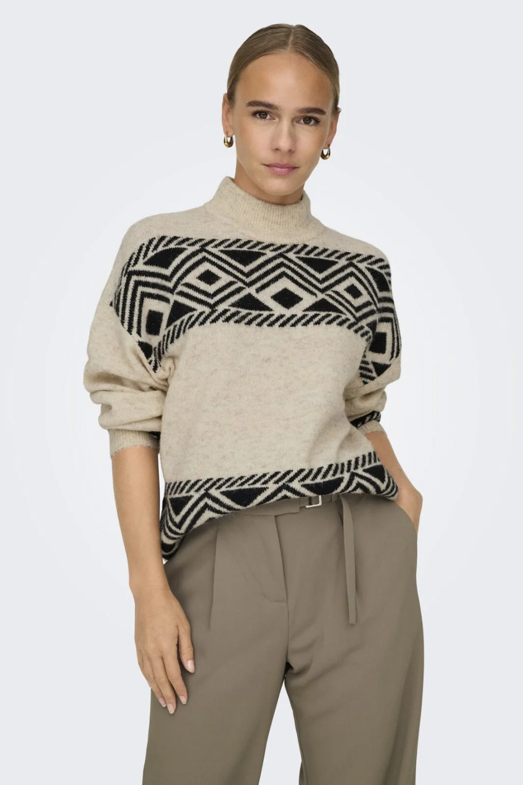 Only Onlvictoria L/S Pullover Knt 4478530 pumice stone black jacquard