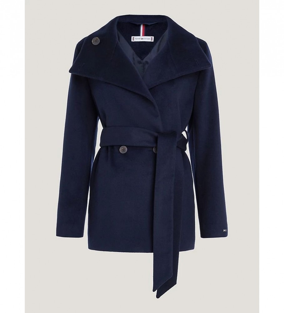 Jaqueta Tommy Hilfiger com gola alta e cinto - Azul-marinho