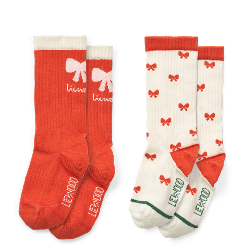 Liewood Annette 2-pak Strømper, Holiday Bow Apple Red/Sandy, 25-28