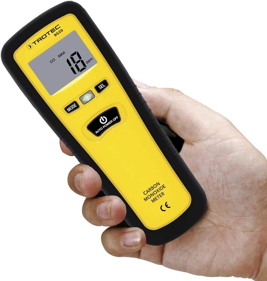 TROTEC BG20 Kohlenmonoxid-Messgerät Melder CO-Konzentrationen messen Messbereich 0 ppm bis 1.000 ppm Abschaltautomatik Speicher für zehn Messwerte einstellbare Alarmgrenzwerte