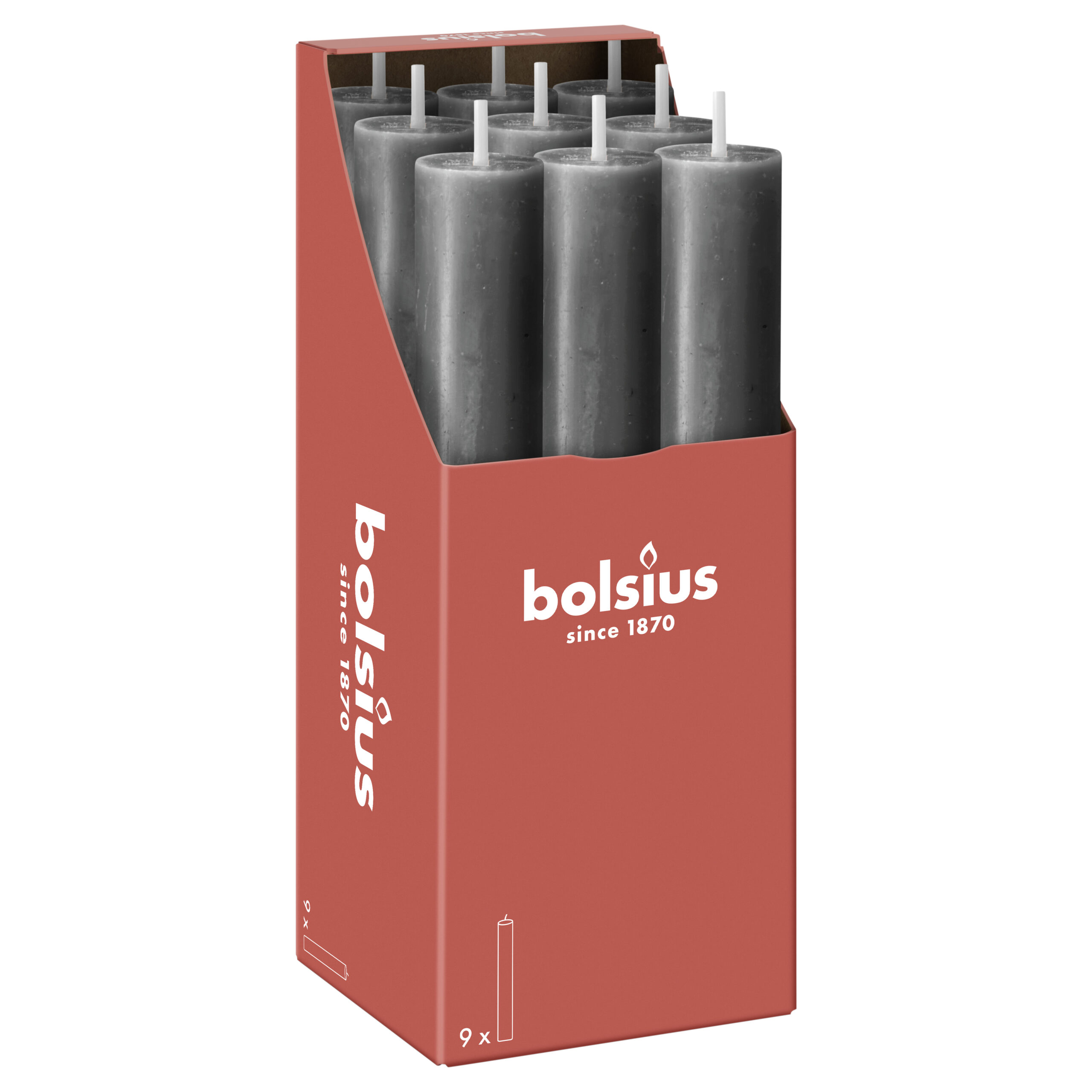 Bolsius Rustiek tafelkaars XL Stormy Grey (9 stuks)