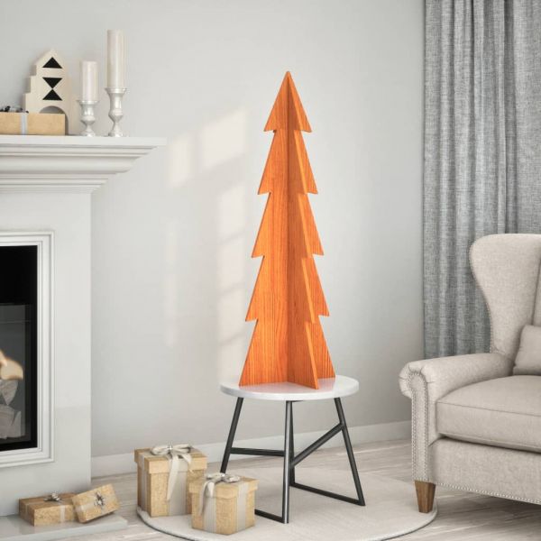 vidaXL Árvore de Natal Decorativa 112 cm Pinho Maciço Castanho-mel - 1802903794