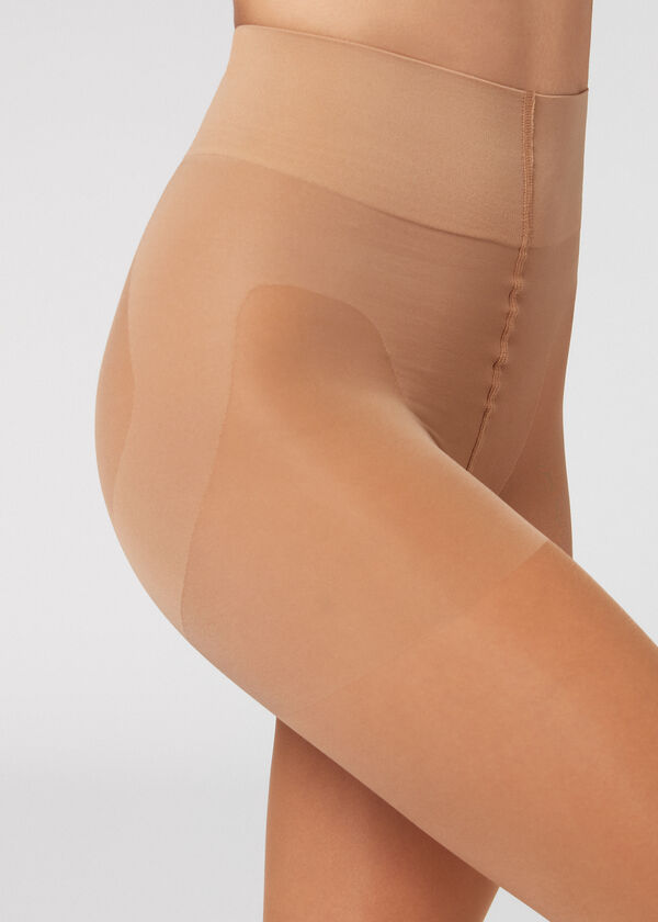 Meia-calça modeladora transparente de 30 denier para abdômen e glúteos