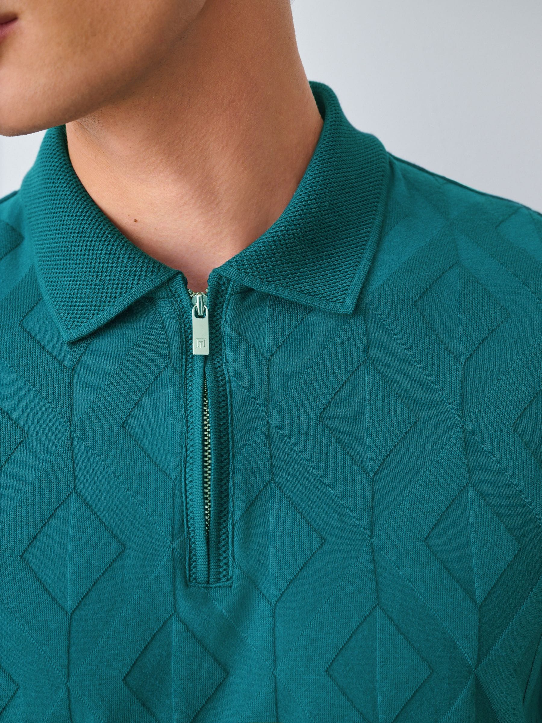 Blauwgroen - Normale Pasvorm - Net jacquard poloshirt