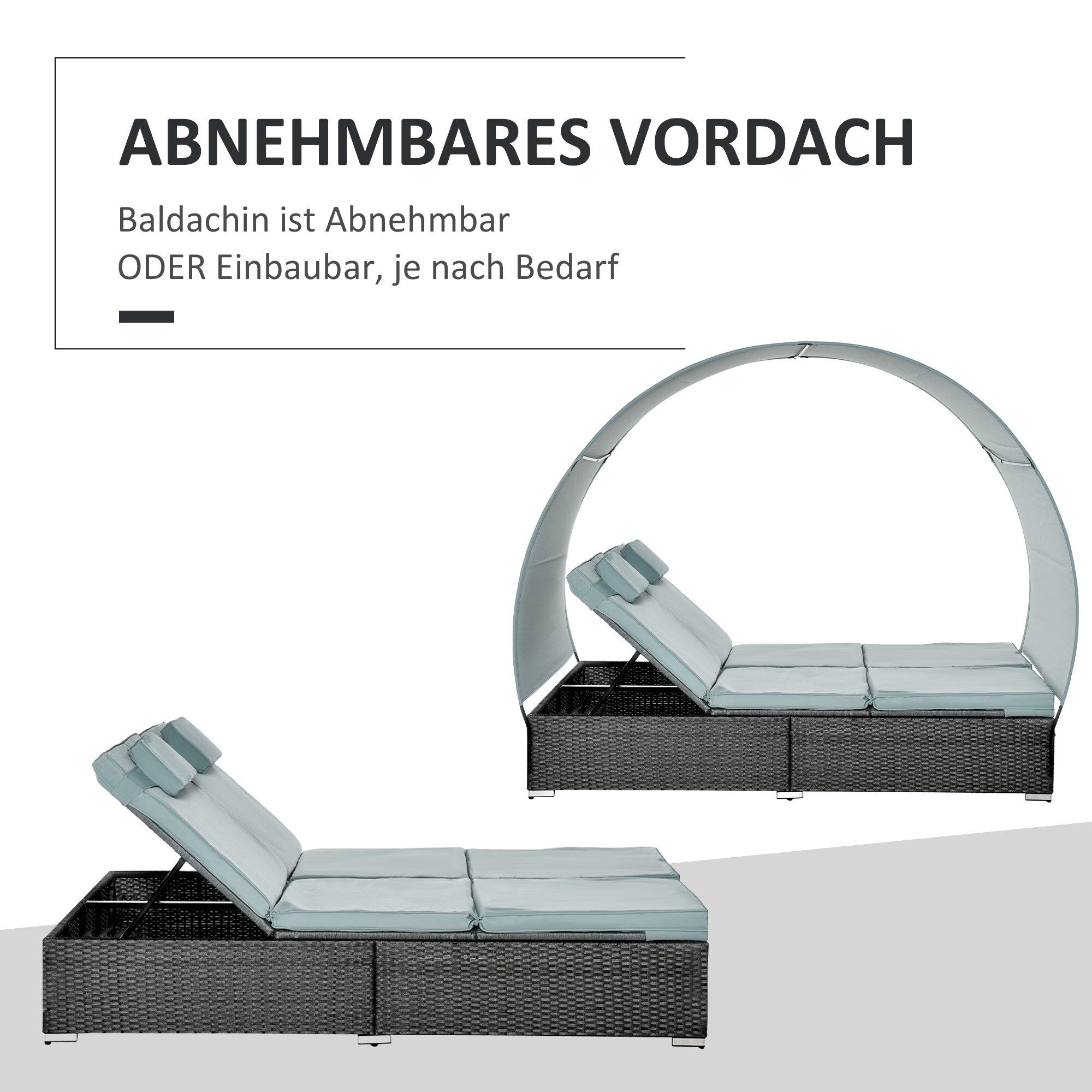 Outsunny Doppelliege mit Sonnendach grau