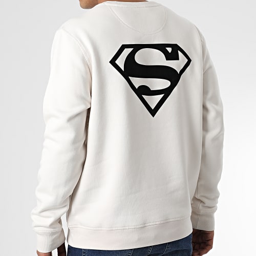 Sweat Crewneck Logo Velvet Back Beige Noir
