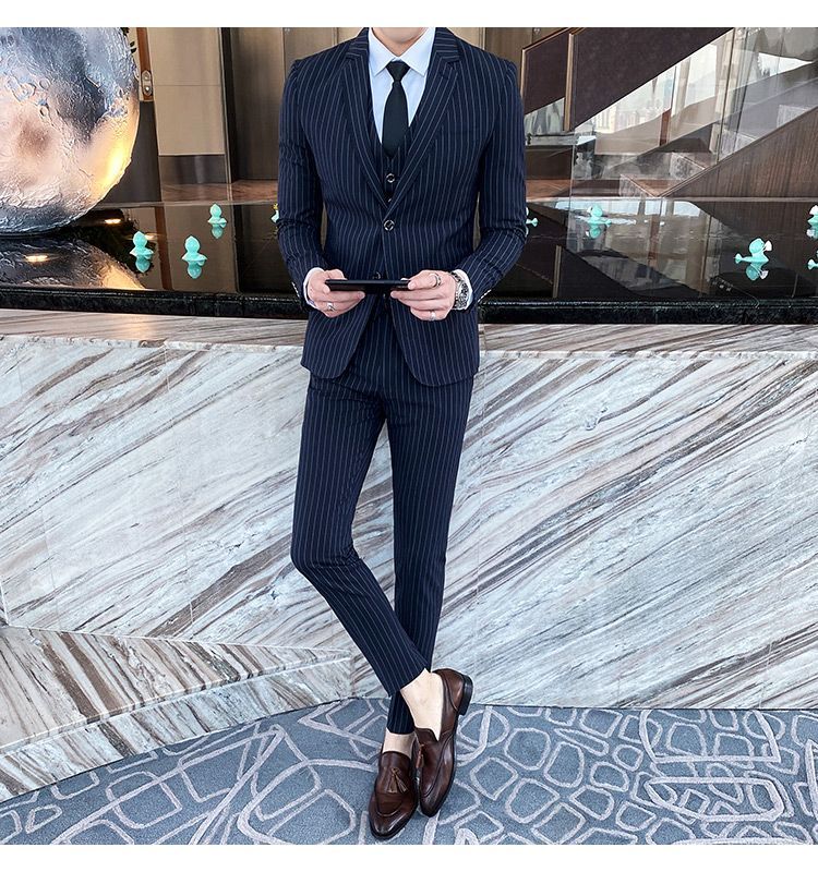 Bay Go Mall - Set: Gestreepte blazer + vest + pantalon