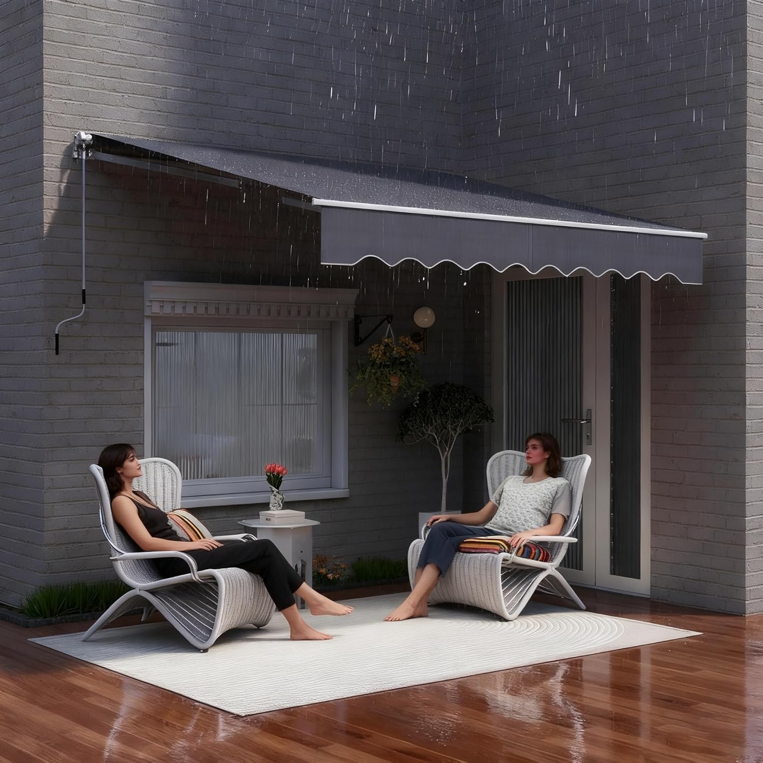 LARS360 Markise Balkon 400x300cm Aluminium Gelenkarmmarkise Balkonmarkise mit Handkurbel, Wetterfest & UV-beständig, Ganzjähriger Sonnen-, Regen- & Sichtschutz für Terrasse und Balkon, Dunkelgrau