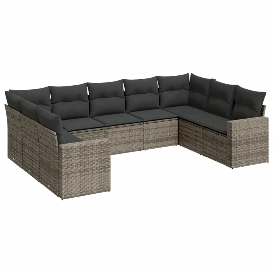 vidaXL Loungeset met 2 hoekelementen - Grijs - Poly Rattan - 9 stuks